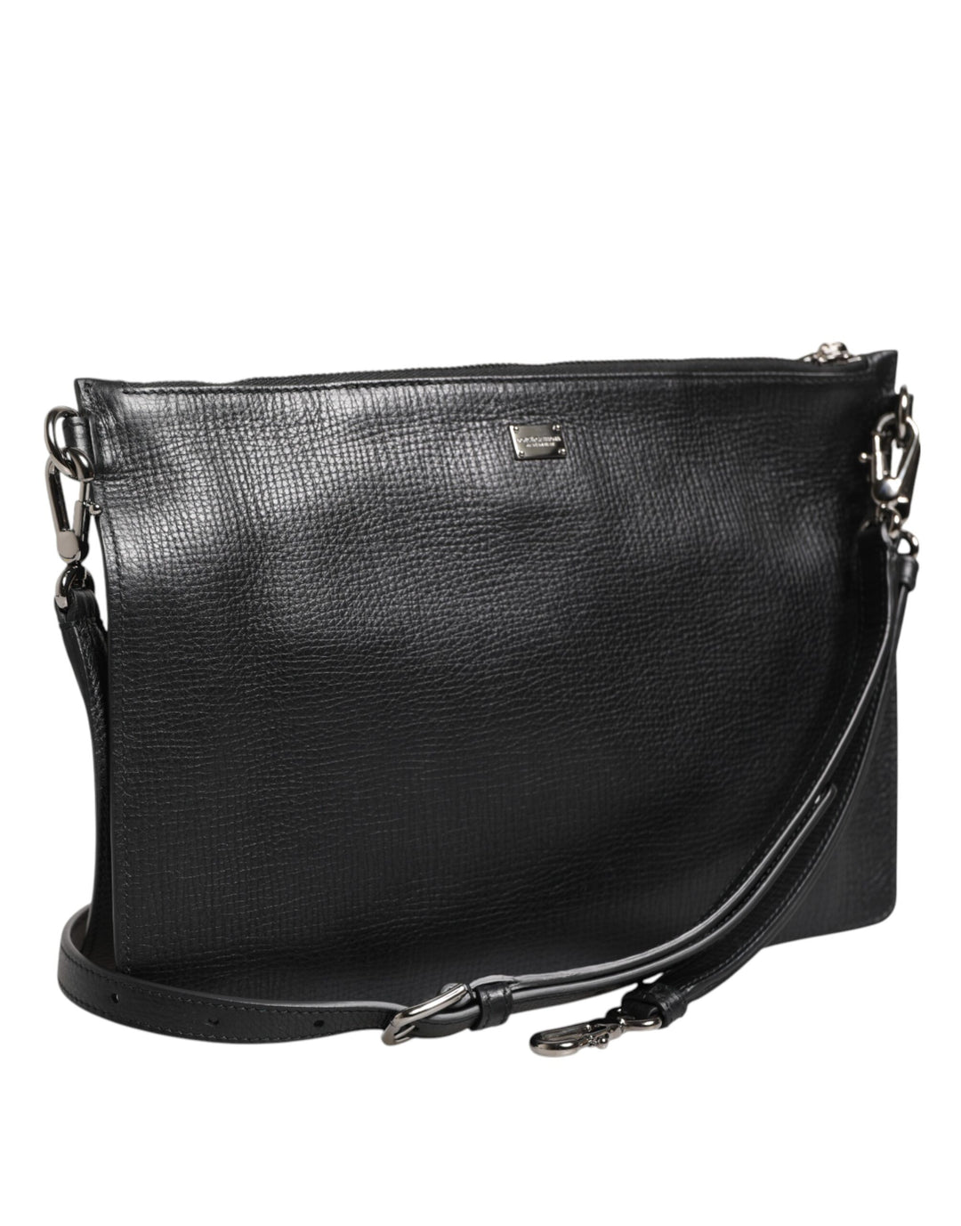 Dolce & Gabbana Black Palmellato Leather Logo Plaque Shoulder Borse Bag
