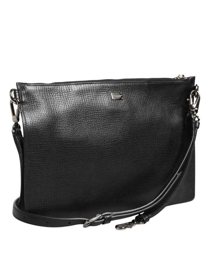 Dolce & Gabbana Black Palmellato Leather Logo Plaque Shoulder Borse Bag