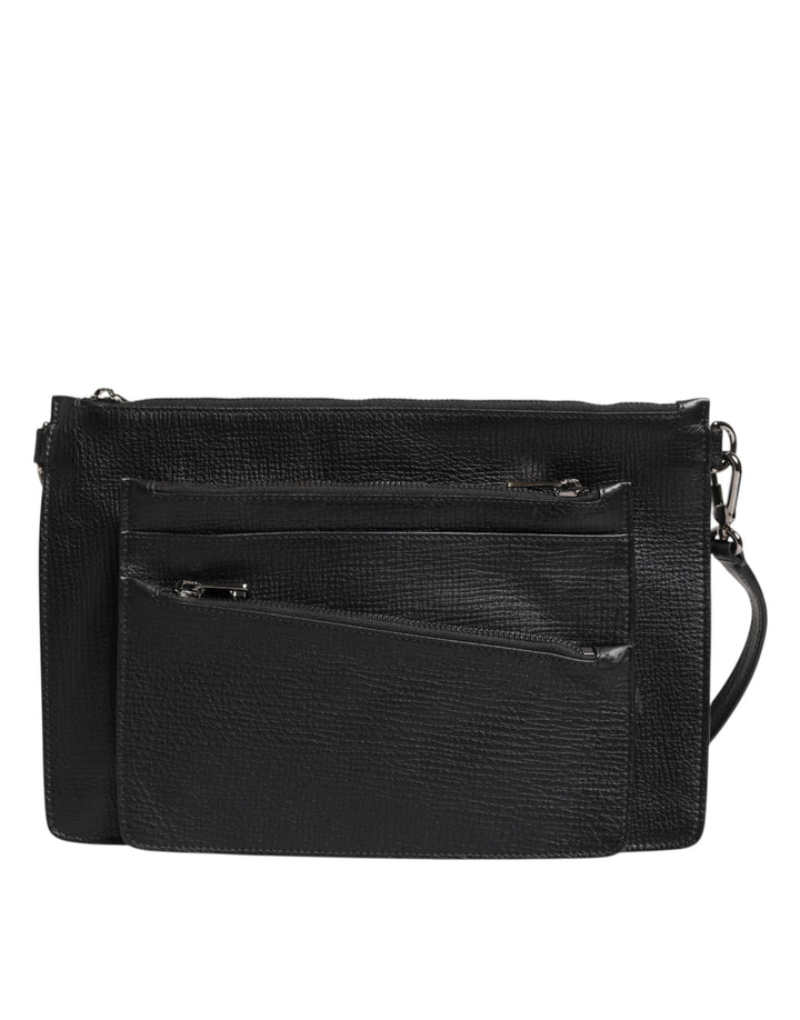 Dolce & Gabbana Black Palmellato Leather Logo Plaque Shoulder Borse Bag