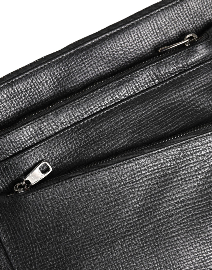 Dolce & Gabbana Black Palmellato Leather Logo Plaque Shoulder Borse Bag