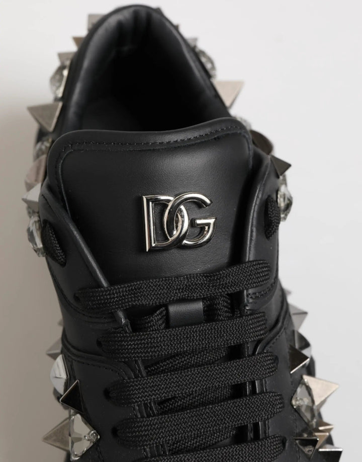 Dolce &amp; Gabbana Sample Sale | Dolce &amp; Gabbana Black Leather Studded Low Top Sneakers Shoes - | Designer outlet
