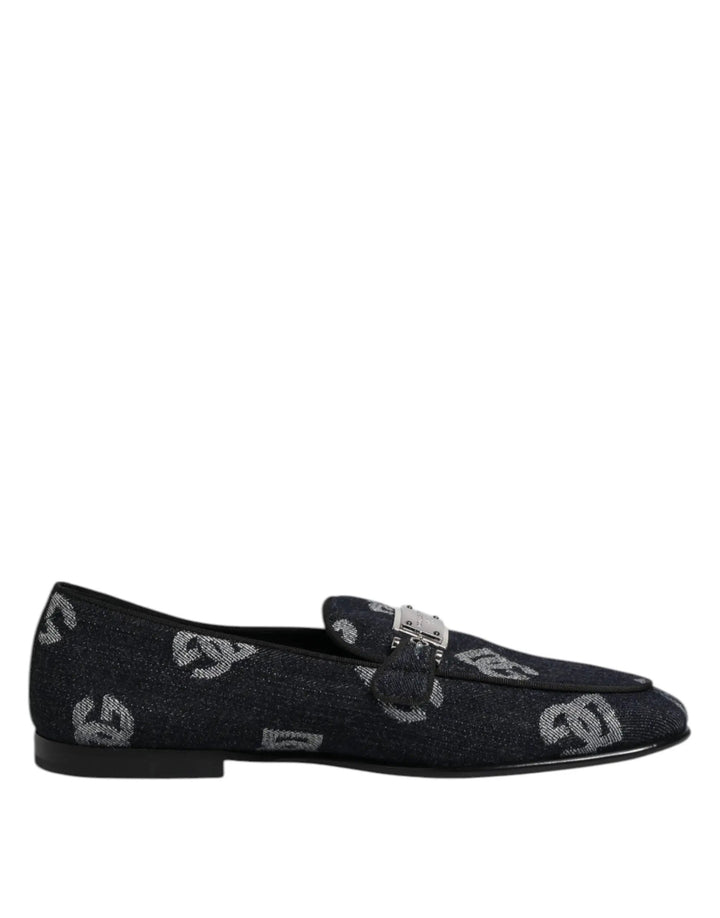 Dolce &amp; Gabbana Sample Sale | Dolce &amp; Gabbana Blue Logo Cotton Loafers Formal Dress Shoes - | Designer outlet