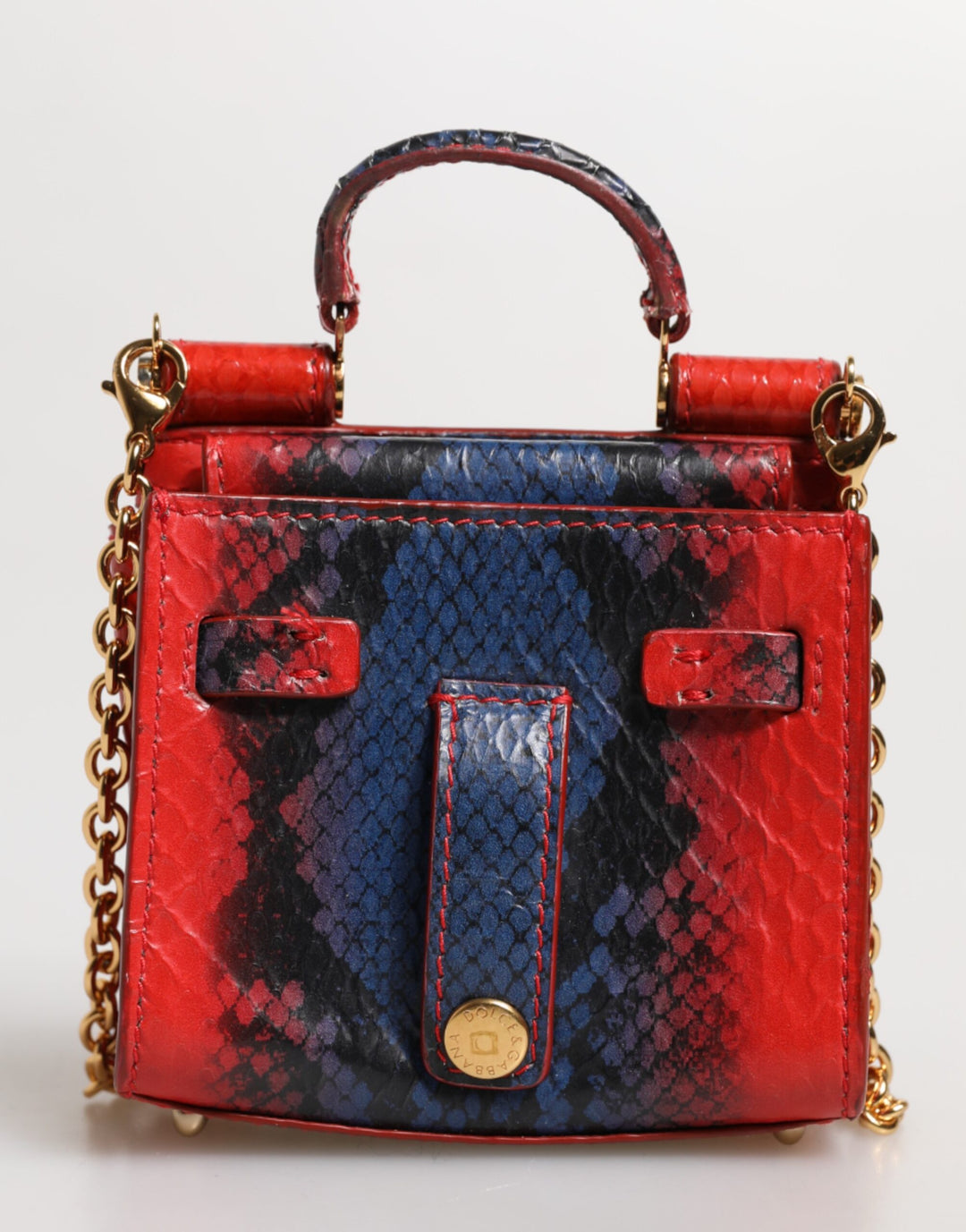 Dolce & Gabbana Red Blue Leather Sicily Crossbody Chain SatchelBorse Bag
