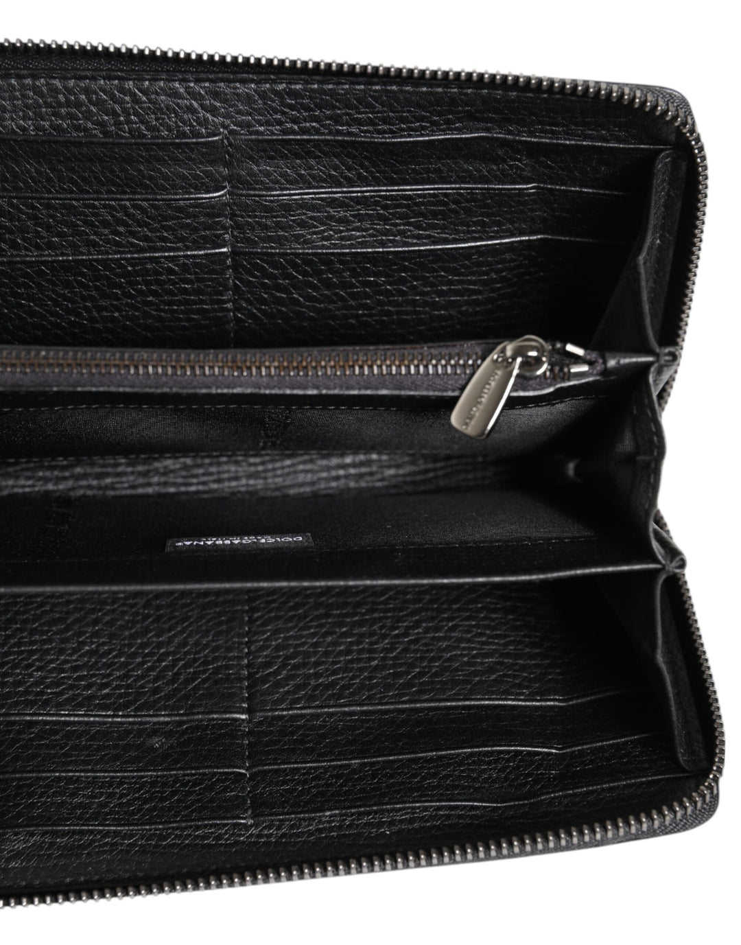 Dolce & Gabbana Black Calfskin Leather Logo Zip Around Continental Wallet