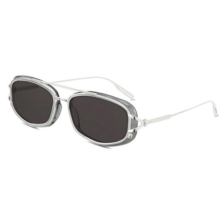 Dior Rectangle Full Rim, with a Silver/Grey frame and Dark Grey lens.
