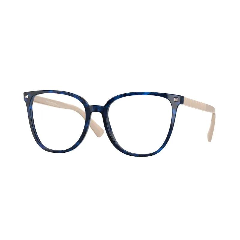 Valentino Eyeglasses Square Full Rim, Blue Havana/gold Frame And Clear Demo Lenses Lens Va30595031