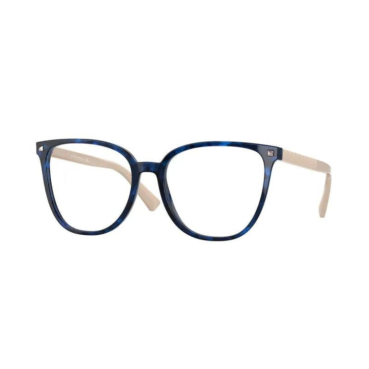 Valentino Eyeglasses Square Full Rim, Blue Havana/gold Frame And Clear Demo Lenses Lens Va30595031