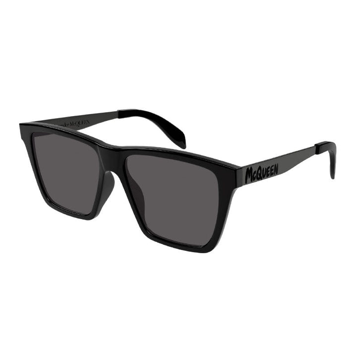 Alexander McQueen Sunglasses Square Full Rim, Shiny Black Frame and Grey Lens AM0352S001