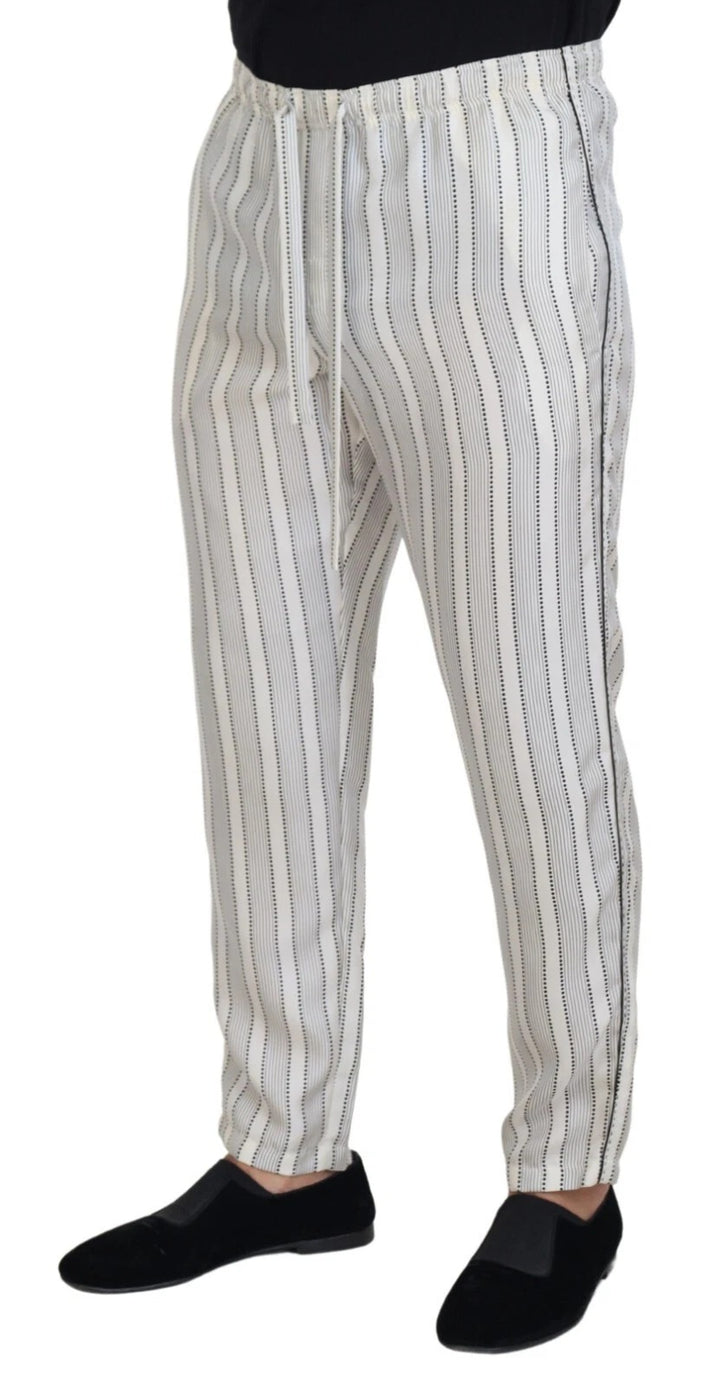 Dolce &amp; Gabbana White Stripes Silk Lounge Trouser Pants by Dolce &amp; Gabbana outlet now on sale