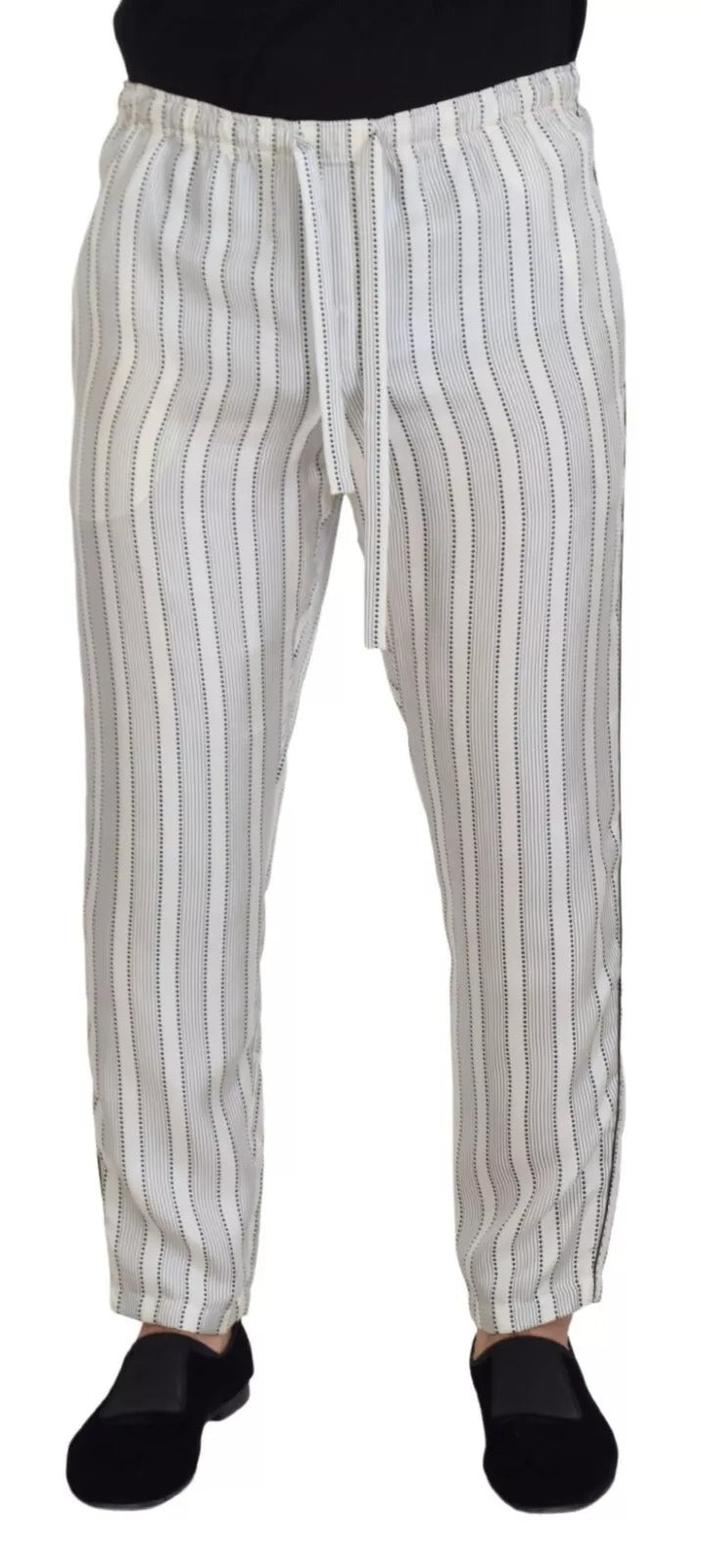 Dolce &amp; Gabbana White Stripes Silk Lounge Trouser Pants by Dolce &amp; Gabbana outlet now on sale