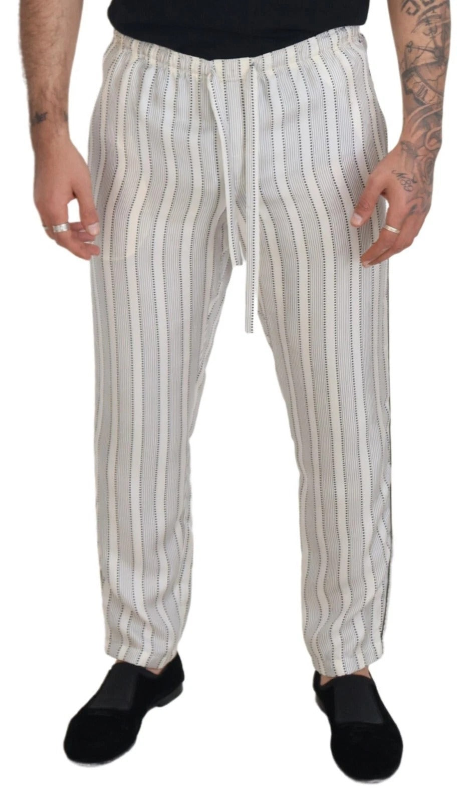 Dolce &amp; Gabbana White Stripes Silk Lounge Trouser Pants by Dolce &amp; Gabbana outlet now on sale