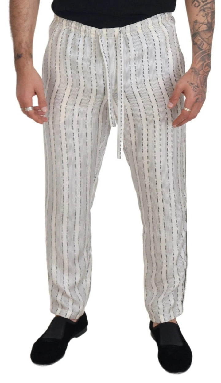 Dolce &amp; Gabbana White Stripes Silk Lounge Trouser Pants by Dolce &amp; Gabbana outlet now on sale