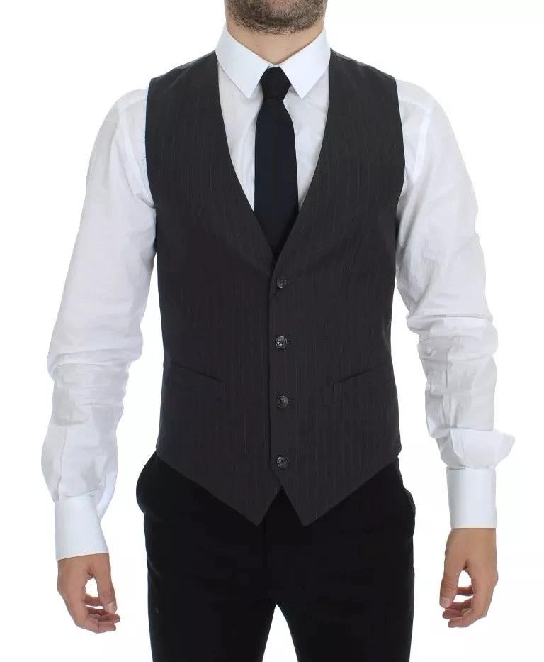 Dolce &amp; Gabbana Gray Striped Formal Dress Gilet Vest by Dolce &amp; Gabbana outlet now on sale