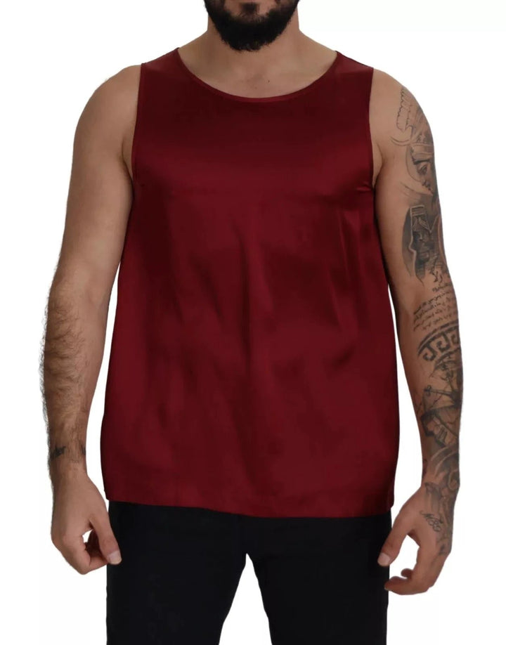 Dolce &amp; Gabbana Red Round Neck Sleeveless Silk T-shirt by Dolce &amp; Gabbana outlet now on sale