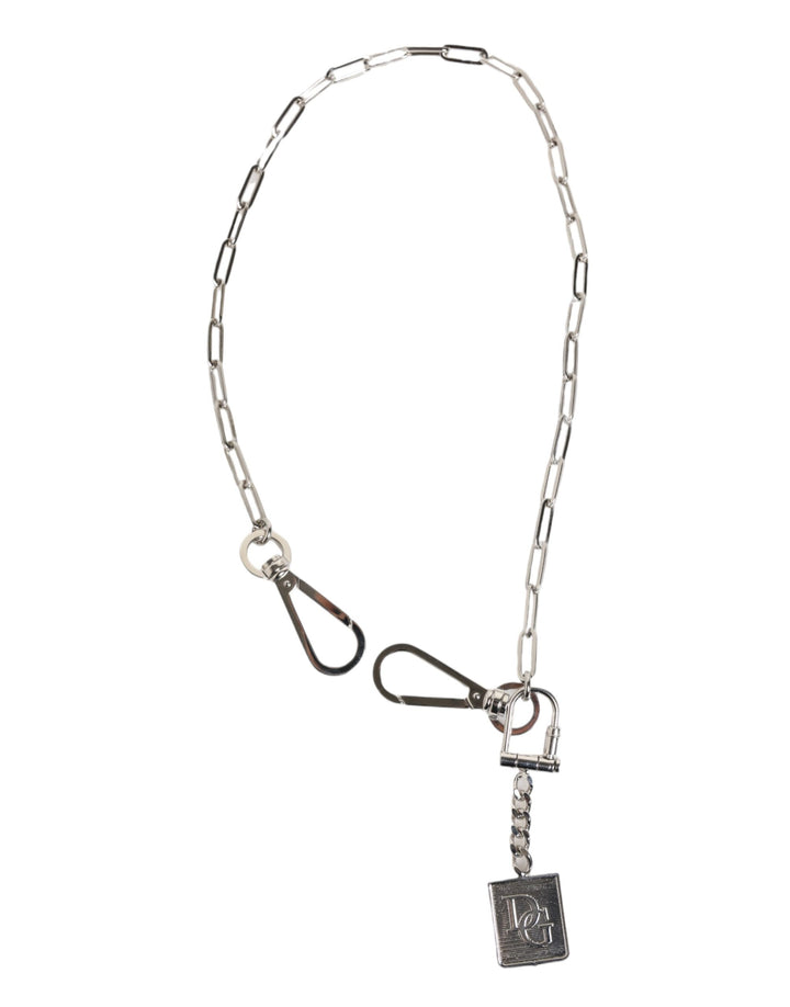 Dolce &amp; Gabbana Silver Tone Metal Chain DG Logo Pendant Men Necklace by Dolce &amp; Gabbana outlet now on sale