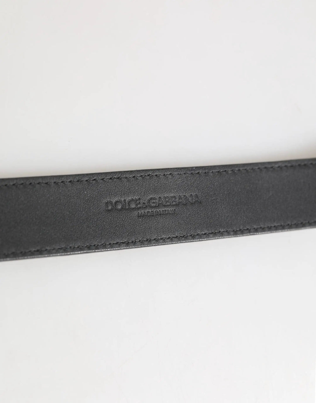 Dolce &amp; Gabbana Silver Textured Leather Gold Tone Metal Neckband