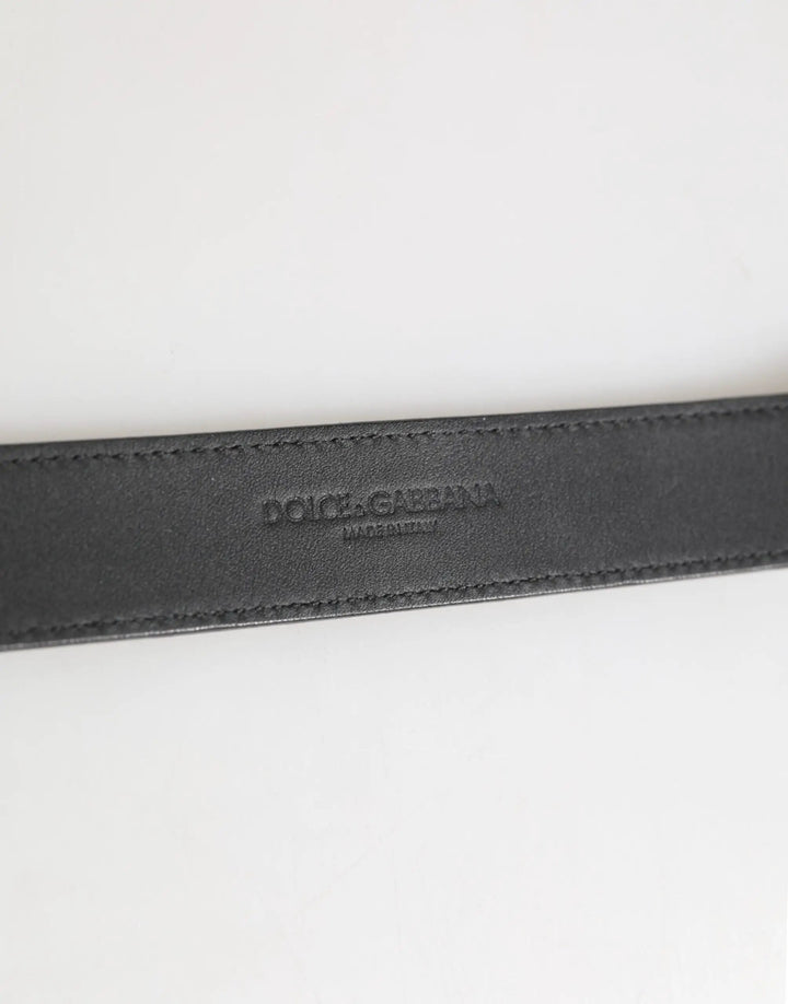 Dolce &amp; Gabbana Silver Textured Leather Gold Tone Metal Neckband