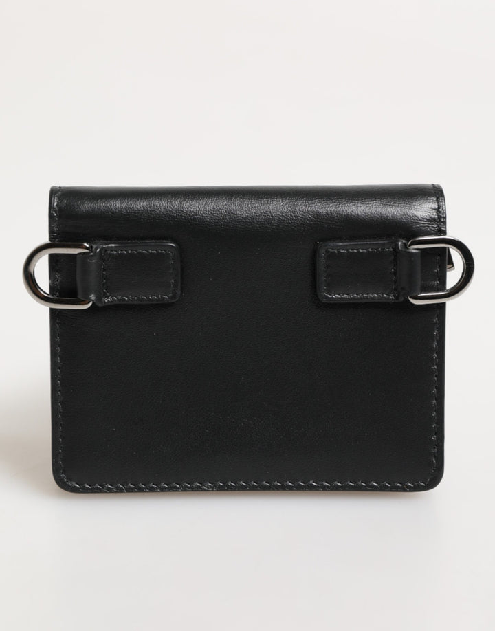 Dolce & Gabbana Black Leather DG Logo Bifold Card Holder Men Borse Wallet