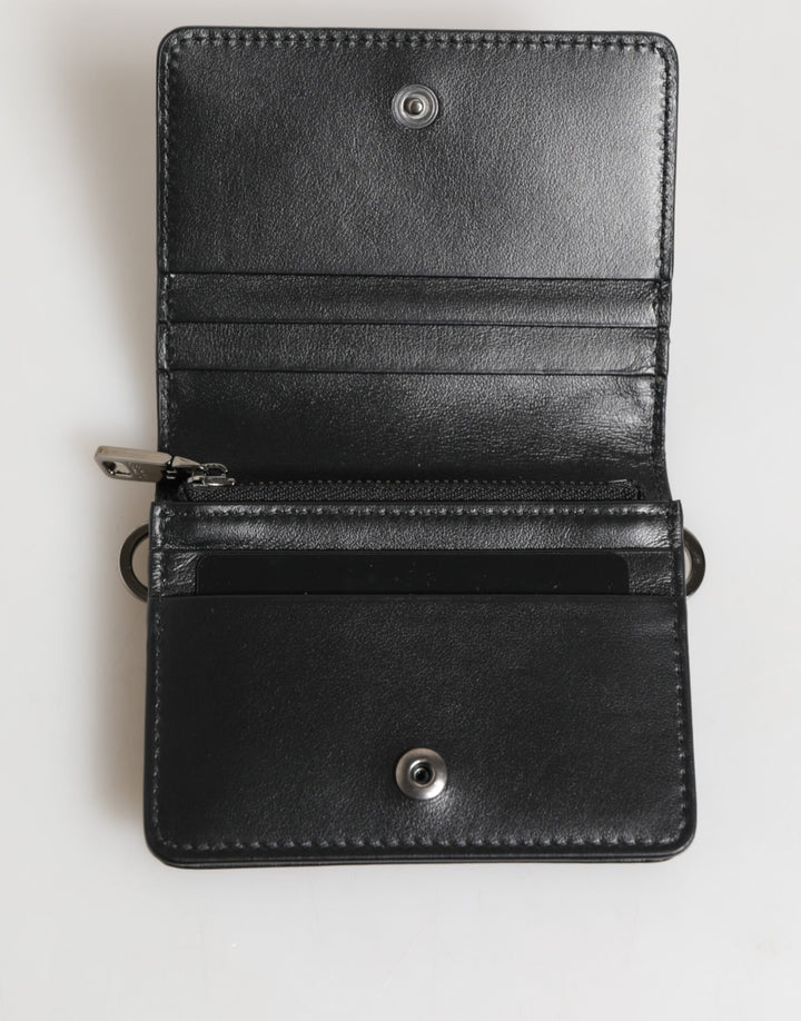 Dolce & Gabbana Black Leather DG Logo Bifold Card Holder Men Borse Wallet
