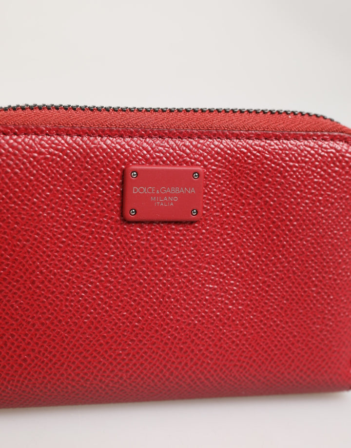 Dolce & Gabbana Red Leather Zip Around Logo Plaque Men Coin Purse Wallet