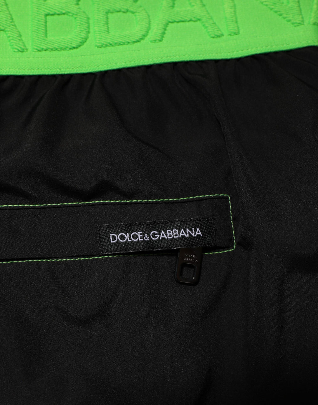 Dolce &amp; Gabbana Sample Sale Dolce &amp; Gabbana Black Green Logo Waistband Beachwear Short Swimwear - | Designer outlet