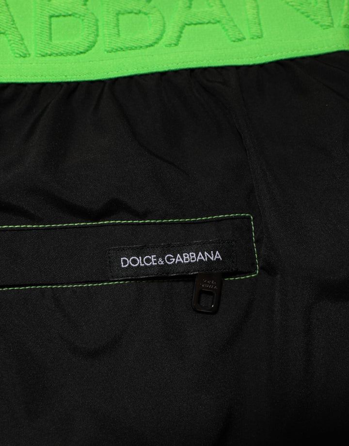 Dolce &amp; Gabbana Sample Sale Dolce &amp; Gabbana Black Green Logo Waistband Beachwear Short Swimwear - | Designer outlet