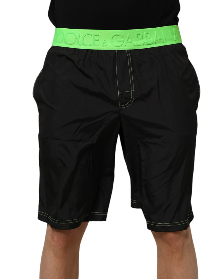 Dolce &amp; Gabbana Sample Sale Dolce &amp; Gabbana Black Green Logo Waistband Beachwear Short Swimwear - | Designer outlet