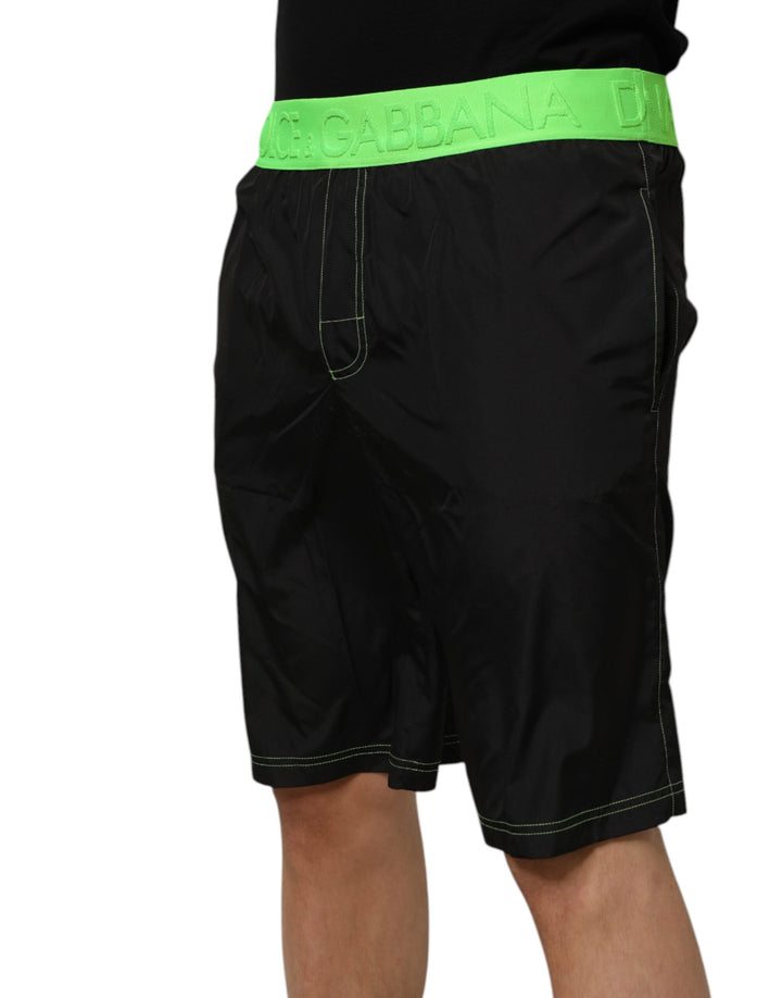 Dolce &amp; Gabbana Sample Sale Dolce &amp; Gabbana Black Green Logo Waistband Beachwear Short Swimwear - | Designer outlet
