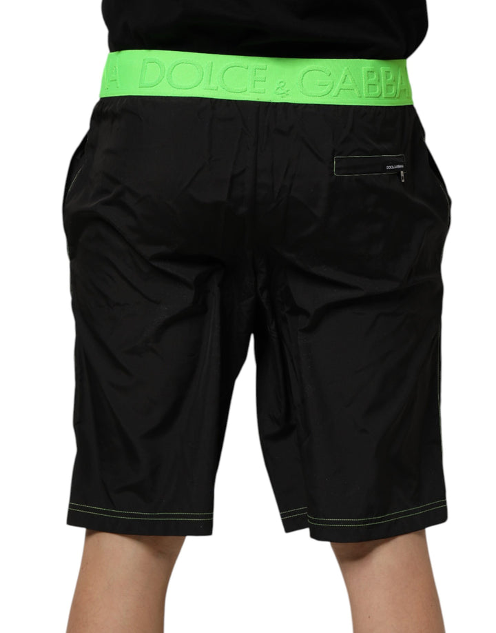 Dolce &amp; Gabbana Sample Sale Dolce &amp; Gabbana Black Green Logo Waistband Beachwear Short Swimwear - | Designer outlet
