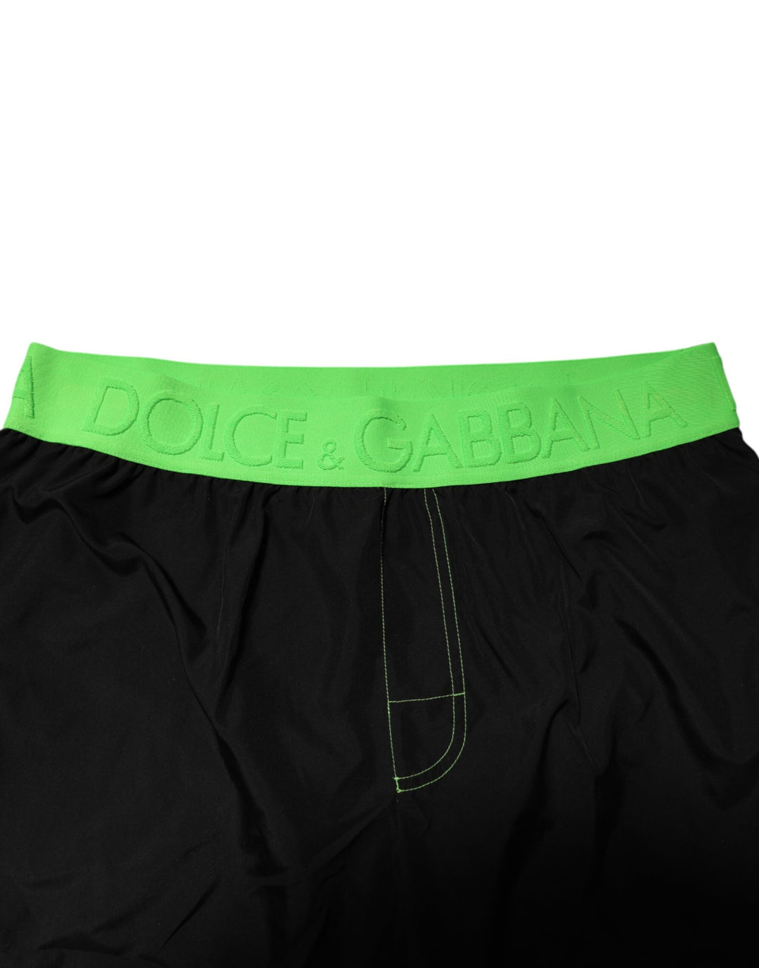 Dolce &amp; Gabbana Sample Sale Dolce &amp; Gabbana Black Green Logo Waistband Beachwear Short Swimwear - | Designer outlet