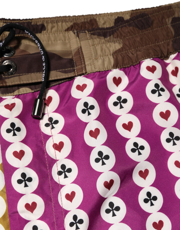 Dolce &amp; Gabbana Multicolor Playing Card Camouflage Shorts Swimwear by Dolce &amp; Gabbana outlet now on sale