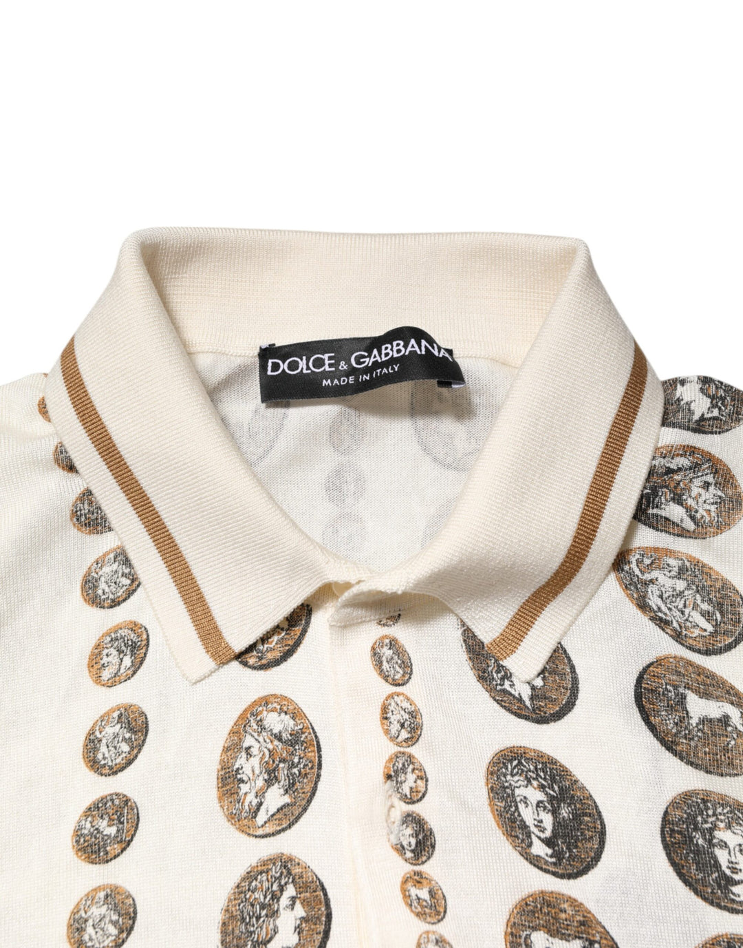 Dolce &amp; Gabbana Sample Sale Dolce &amp; Gabbana Silk Ivory Coin Print Logo Men Polo T-shirt - | Designer outlet