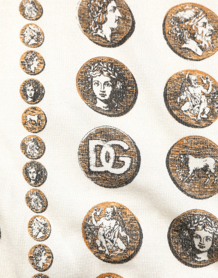 Dolce &amp; Gabbana Sample Sale Dolce &amp; Gabbana Silk Ivory Coin Print Logo Men Polo T-shirt - | Designer outlet