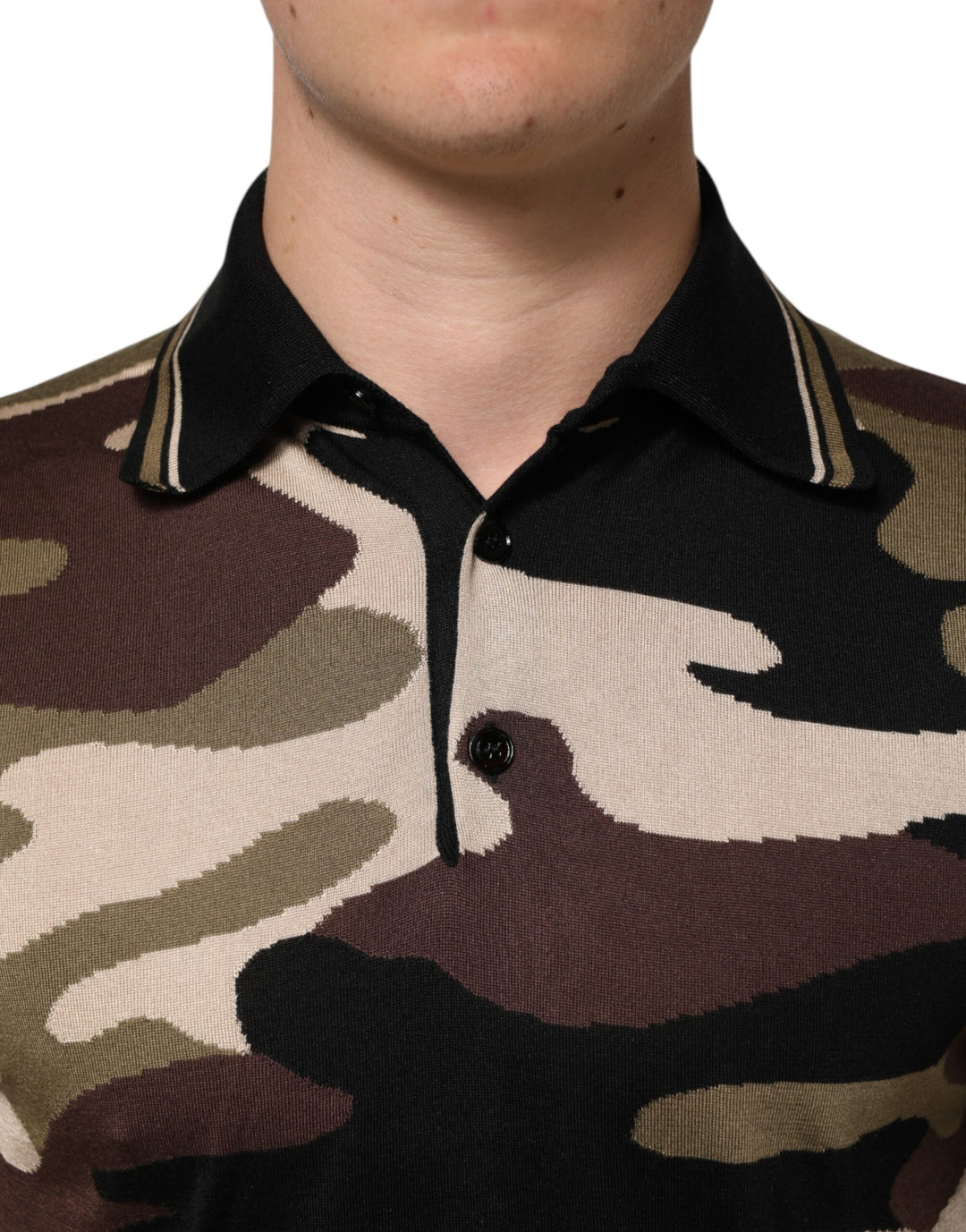Dolce &amp; Gabbana Sample Sale Dolce &amp; Gabbana Camouflage Brown Silk MilitaryPolo T-shirt - | Designer outlet