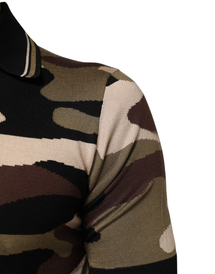 Dolce &amp; Gabbana Sample Sale Dolce &amp; Gabbana Camouflage Brown Silk MilitaryPolo T-shirt - | Designer outlet