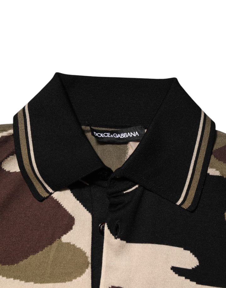 Dolce &amp; Gabbana Sample Sale Dolce &amp; Gabbana Camouflage Brown Silk MilitaryPolo T-shirt - | Designer outlet