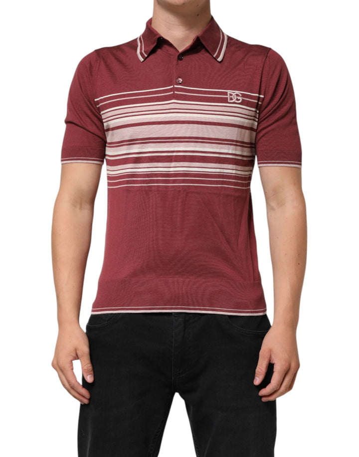 Dolce &amp; Gabbana Sample Sale Dolce &amp; Gabbana Cotton Burgundy Striped DG Logo Polo T-shirt - | Designer outlet