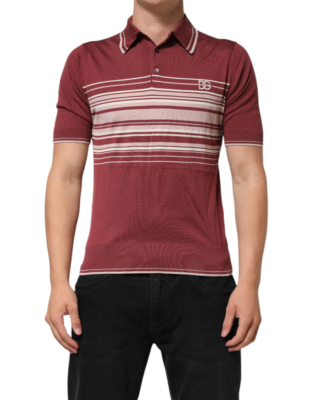 Dolce &amp; Gabbana Sample Sale Dolce &amp; Gabbana Cotton Burgundy Striped DG Logo Polo T-shirt - | Designer outlet