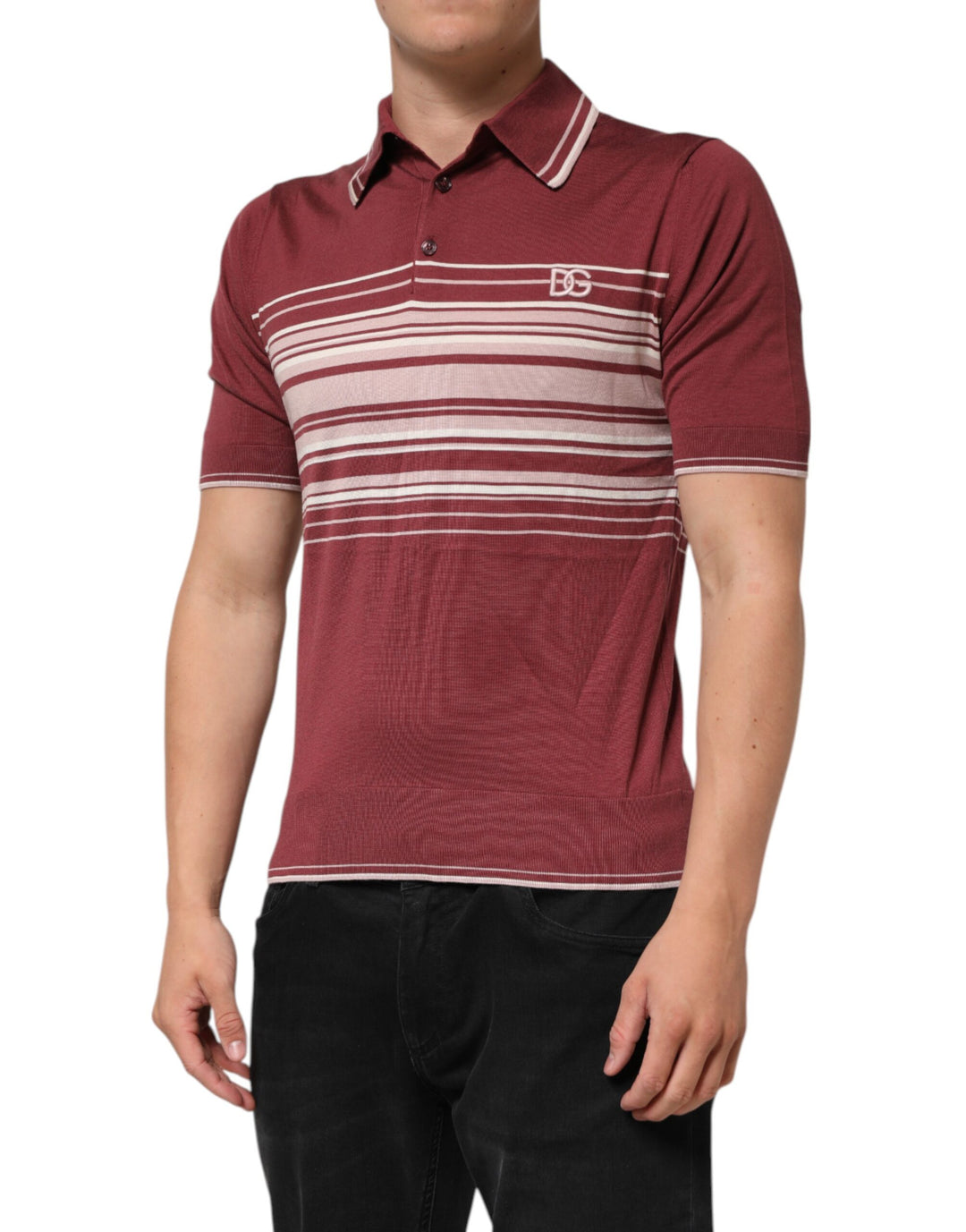 Dolce &amp; Gabbana Sample Sale Dolce &amp; Gabbana Cotton Burgundy Striped DG Logo Polo T-shirt - | Designer outlet