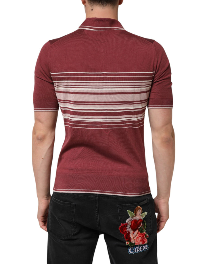 Dolce &amp; Gabbana Sample Sale Dolce &amp; Gabbana Cotton Burgundy Striped DG Logo Polo T-shirt - | Designer outlet