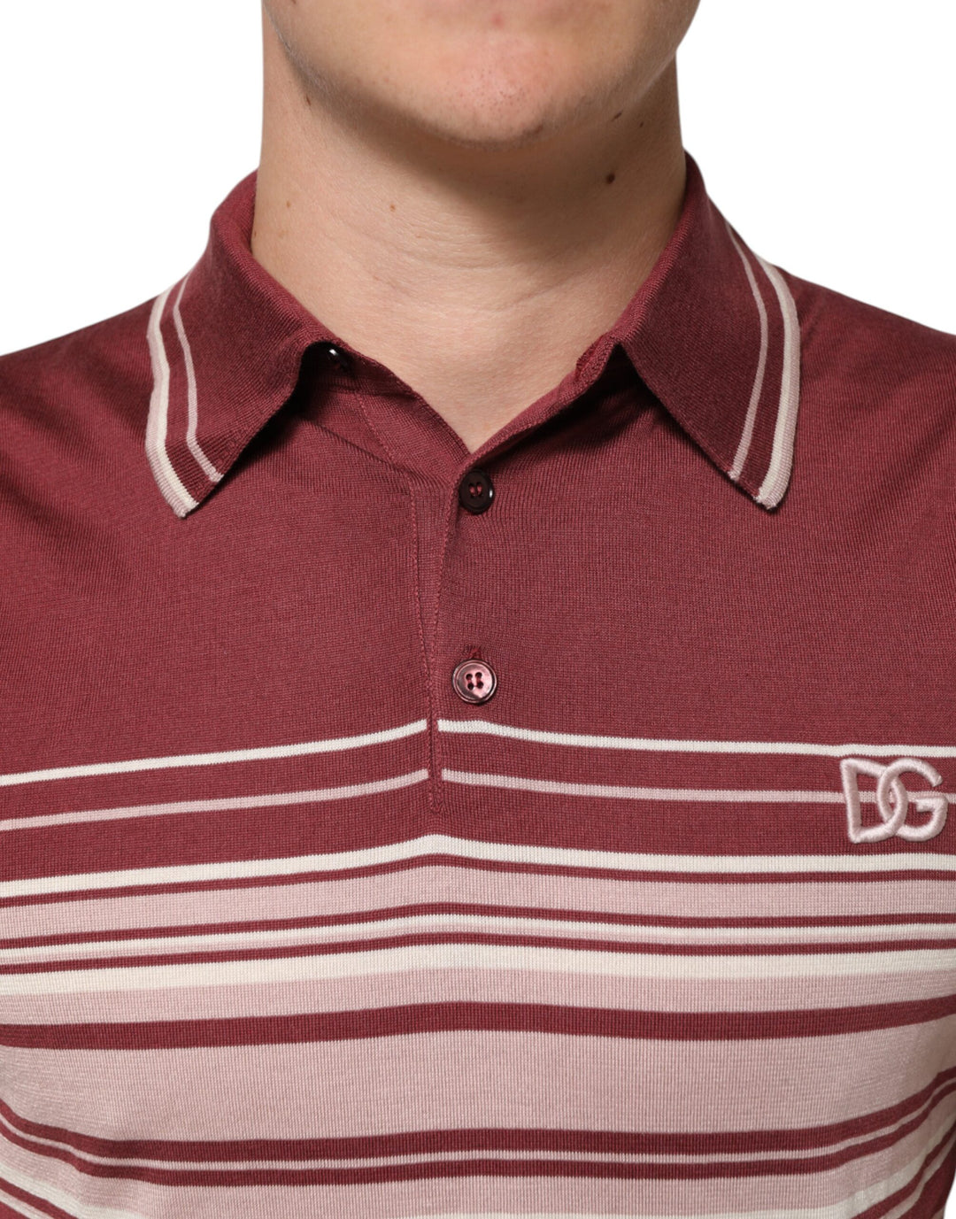 Dolce &amp; Gabbana Sample Sale Dolce &amp; Gabbana Cotton Burgundy Striped DG Logo Polo T-shirt - | Designer outlet