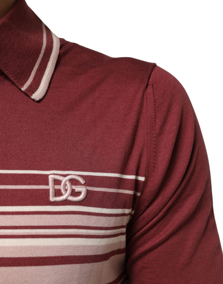 Dolce &amp; Gabbana Sample Sale Dolce &amp; Gabbana Cotton Burgundy Striped DG Logo Polo T-shirt - | Designer outlet
