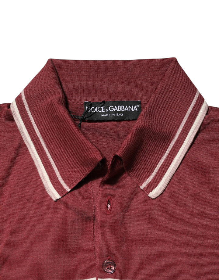 Dolce &amp; Gabbana Sample Sale Dolce &amp; Gabbana Cotton Burgundy Striped DG Logo Polo T-shirt - | Designer outlet