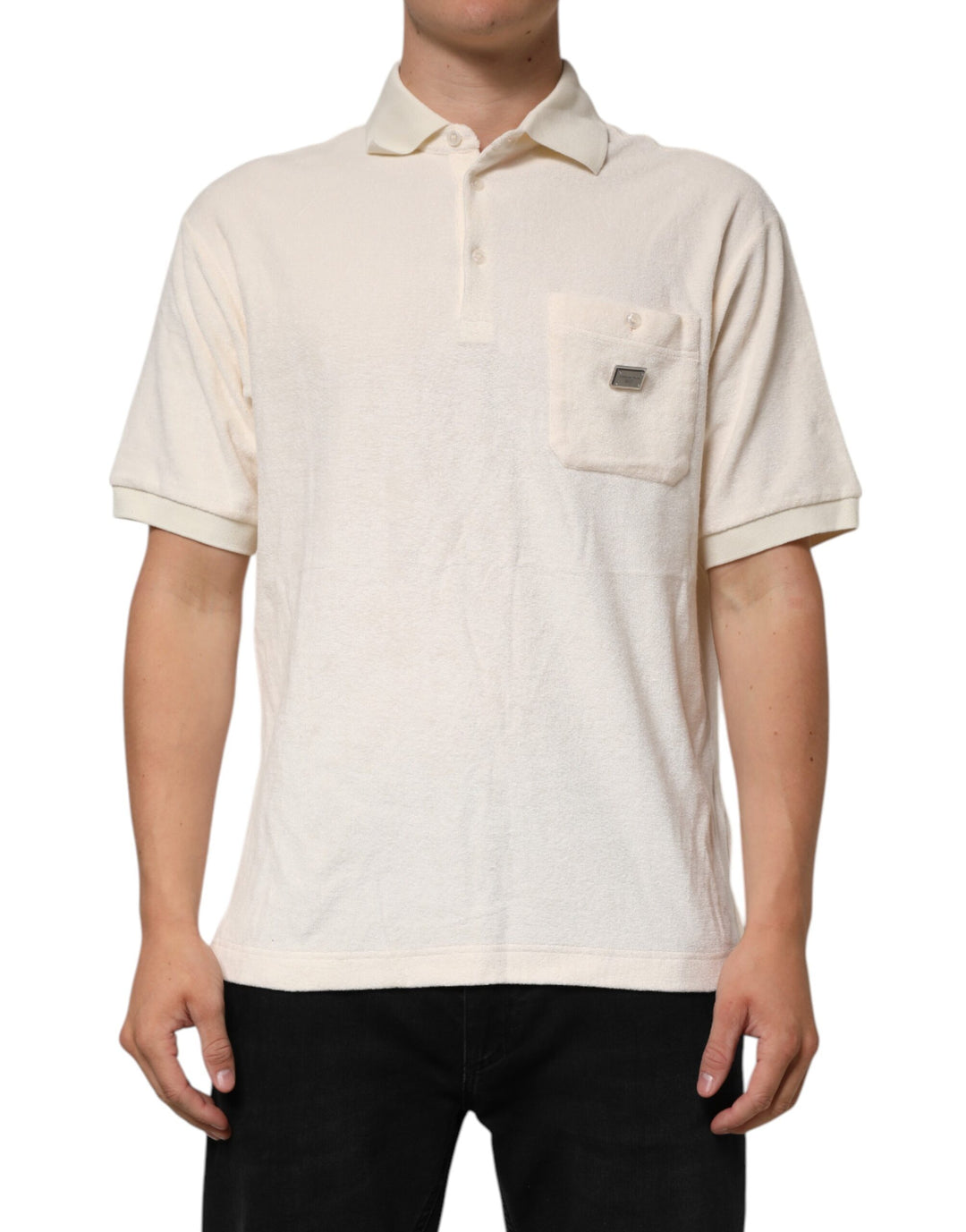 Dolce &amp; Gabbana Sample Sale Dolce &amp; Gabbana Ivory Cotton Terry Logo Pocket Polo T-shirt - | Designer outlet