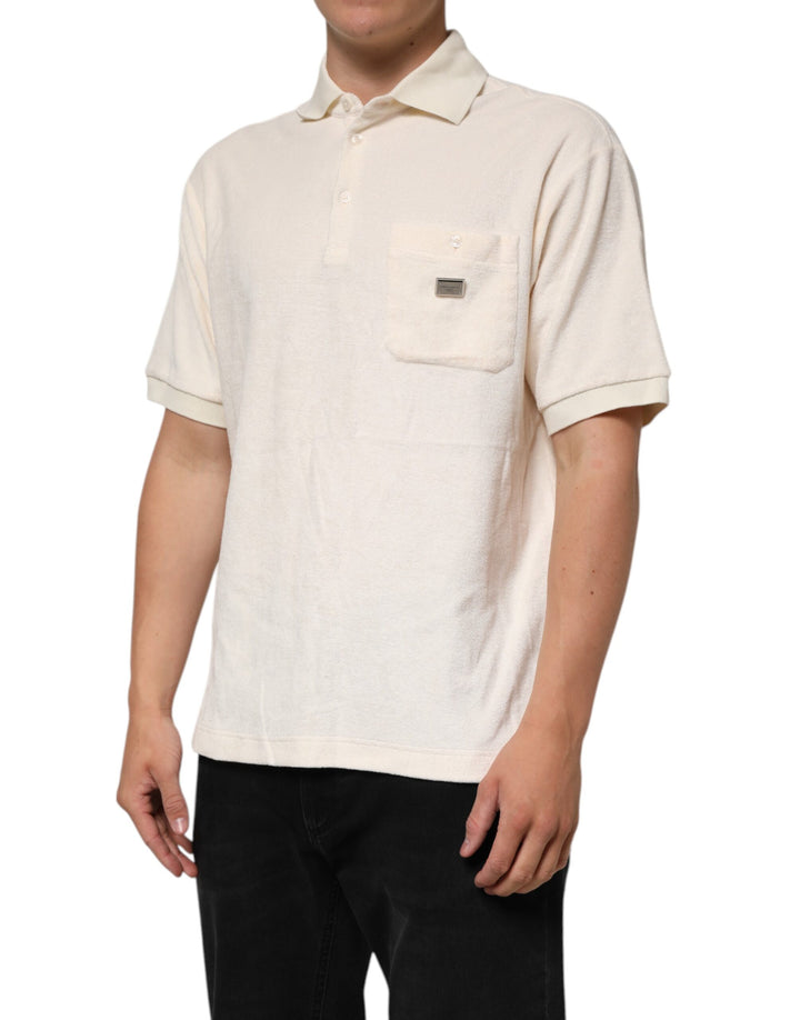 Dolce &amp; Gabbana Sample Sale Dolce &amp; Gabbana Ivory Cotton Terry Logo Pocket Polo T-shirt - | Designer outlet