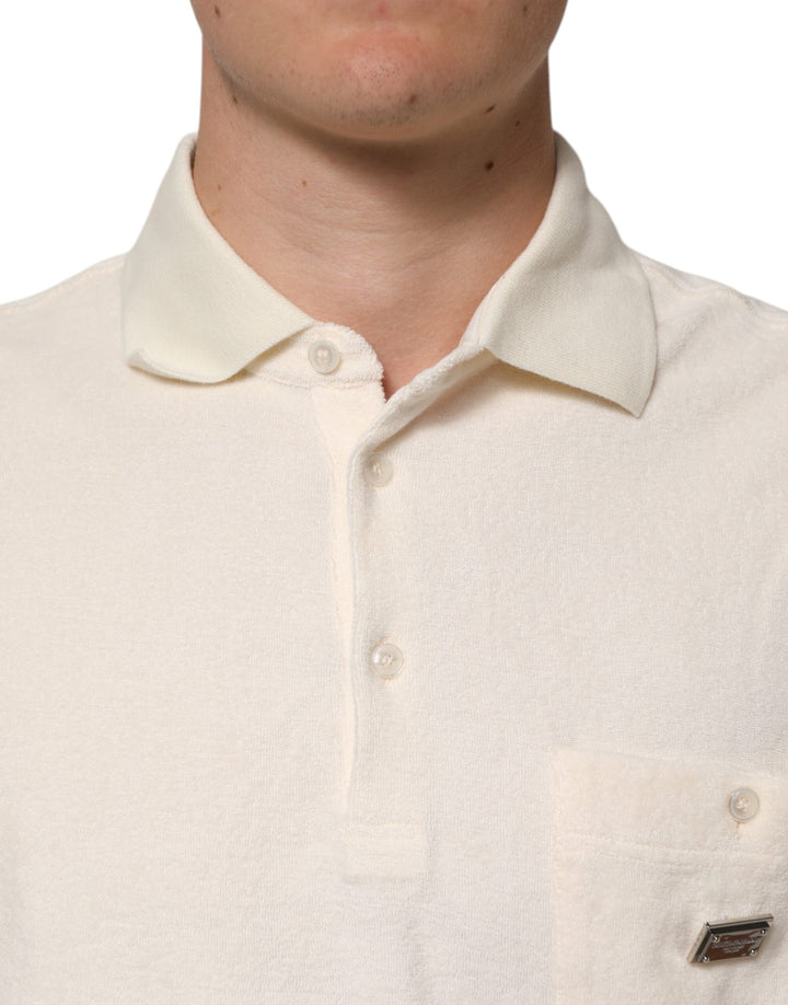 Dolce &amp; Gabbana Sample Sale Dolce &amp; Gabbana Ivory Cotton Terry Logo Pocket Polo T-shirt - | Designer outlet