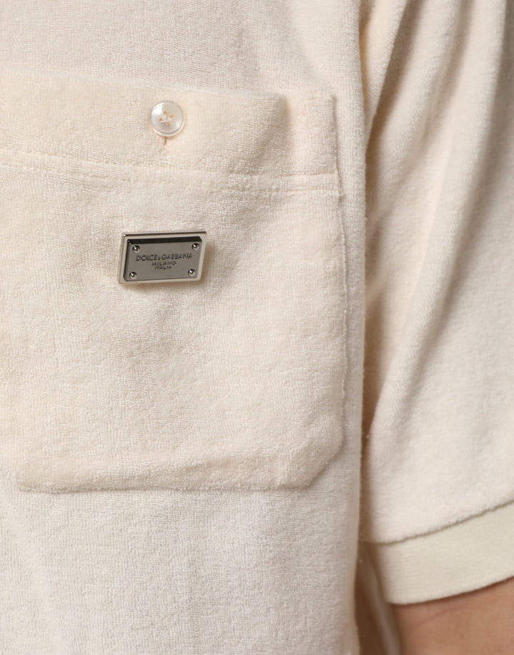 Dolce &amp; Gabbana Sample Sale Dolce &amp; Gabbana Ivory Cotton Terry Logo Pocket Polo T-shirt - | Designer outlet
