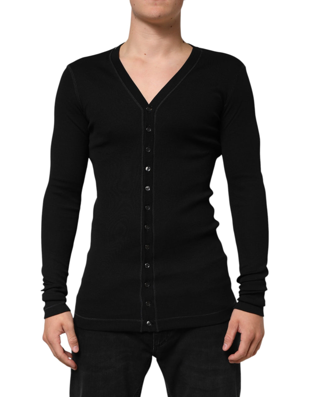 Dolce & Gabbana Black Cotton Button Up Men Cardigan Sweater by Dolce & Gabbana outlet now on sale