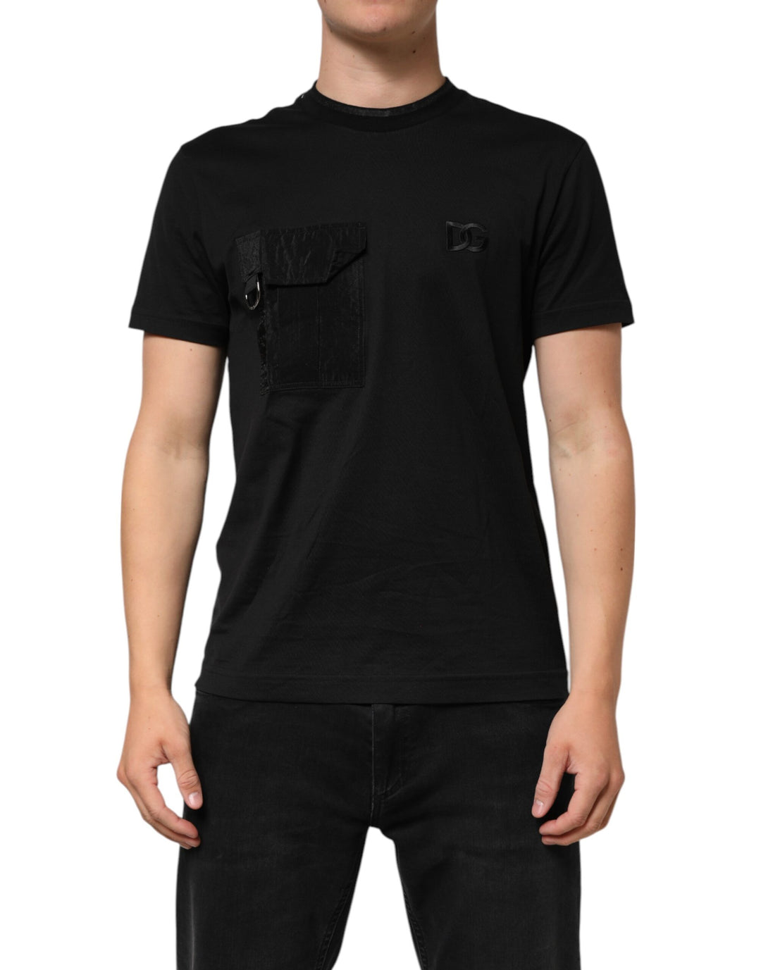 Dolce &amp; Gabbana Sample Sale Dolce &amp; Gabbana Black Cotton Embroidered DG Logo Pocket T-shirt - | Designer outlet