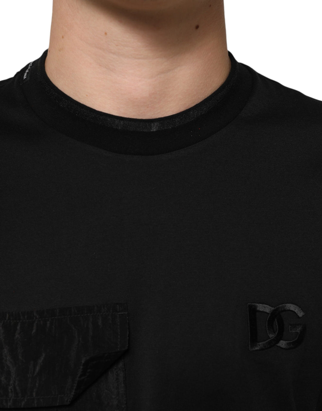 Dolce &amp; Gabbana Sample Sale Dolce &amp; Gabbana Black Cotton Embroidered DG Logo Pocket T-shirt - | Designer outlet